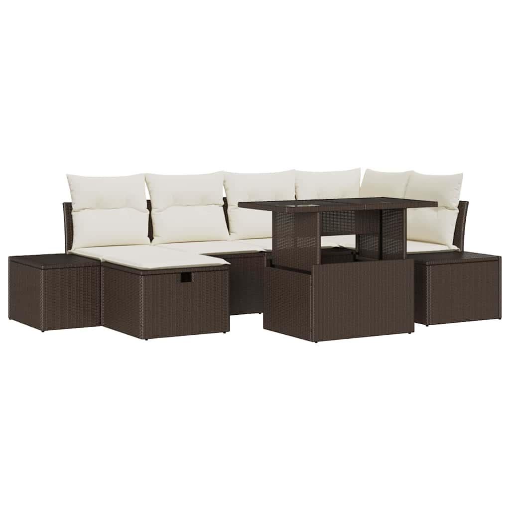 Garten-Sofa-Set mit Kissen mit Speicher 7 pcs Braun Poly Rattan